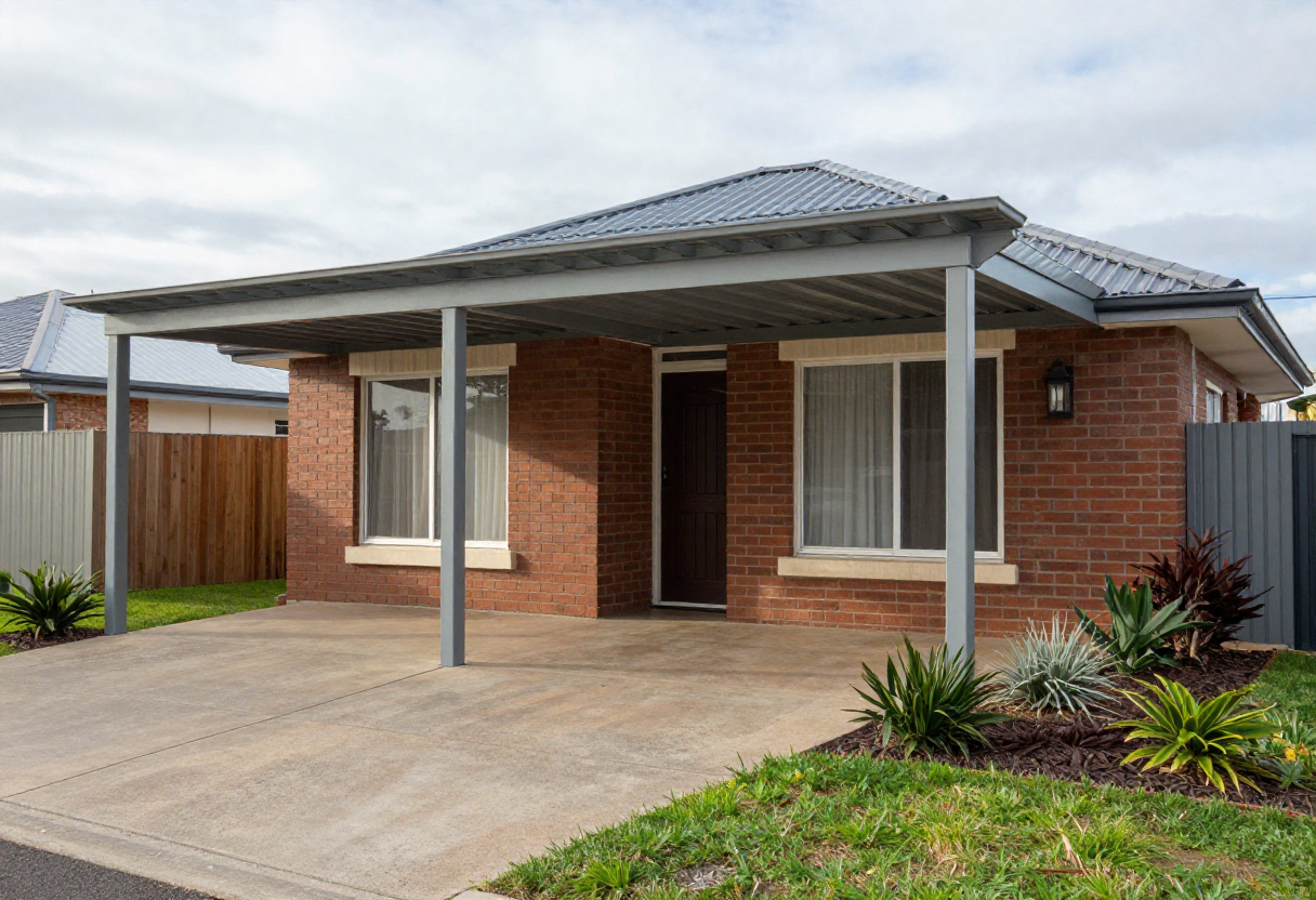 home exterior showing matching carport and pergola structures 