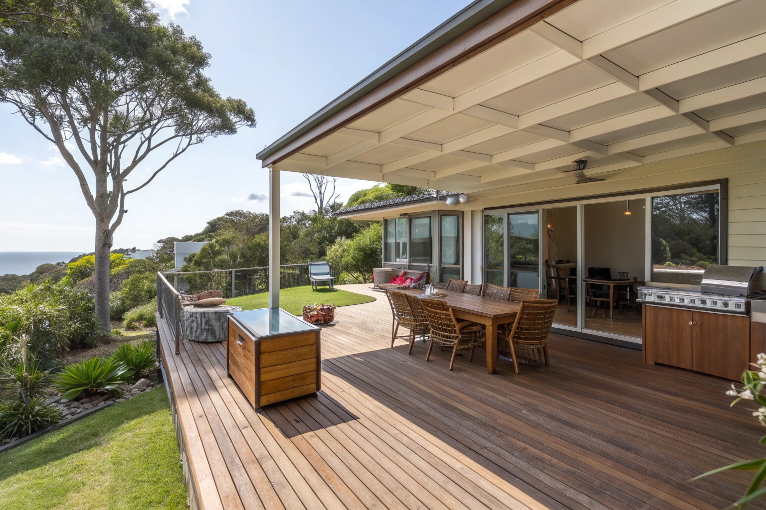 Deck extension on Central Coast home with outdoor entertaining area