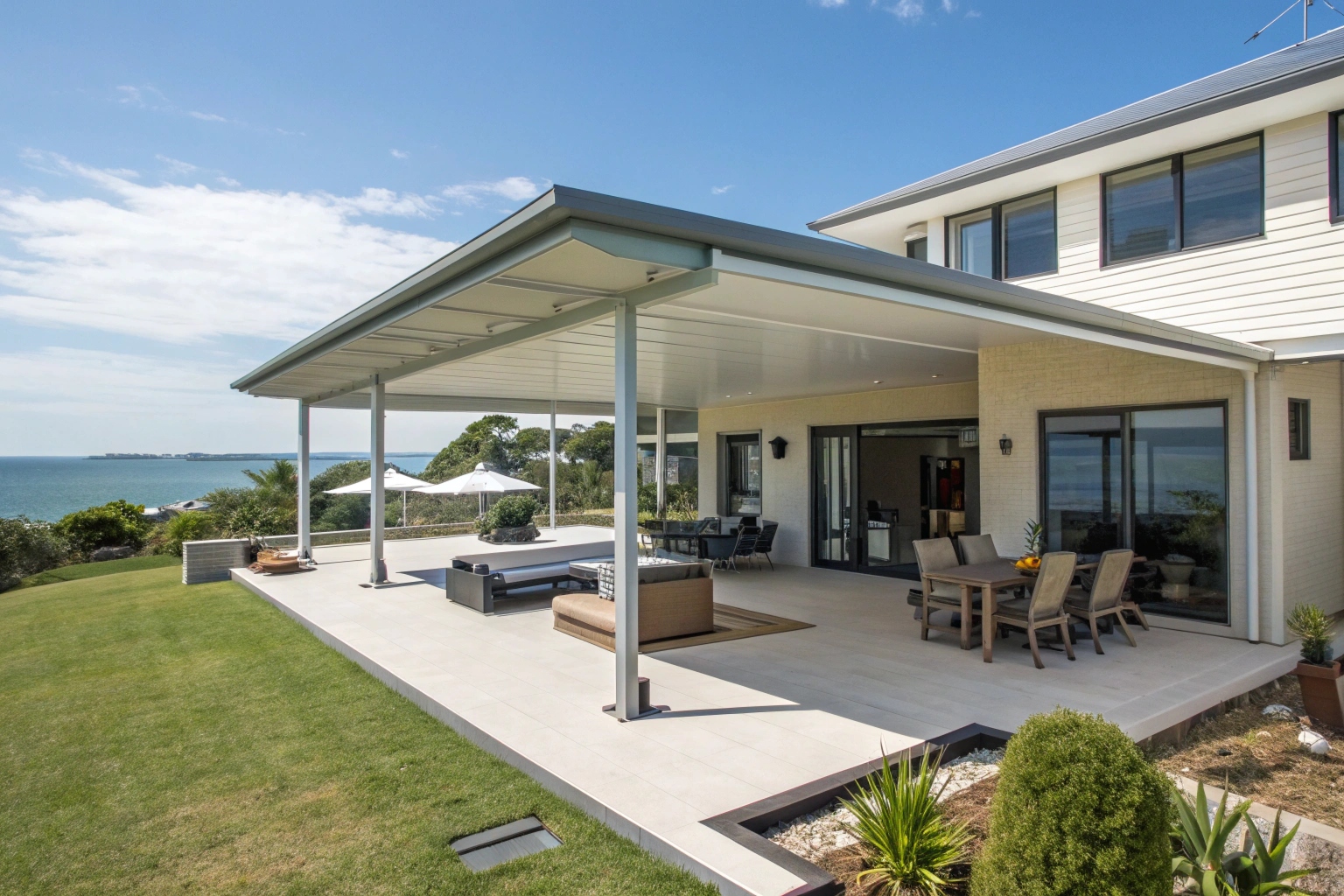 Modern flat roof patio construction by professional Central Coast builders