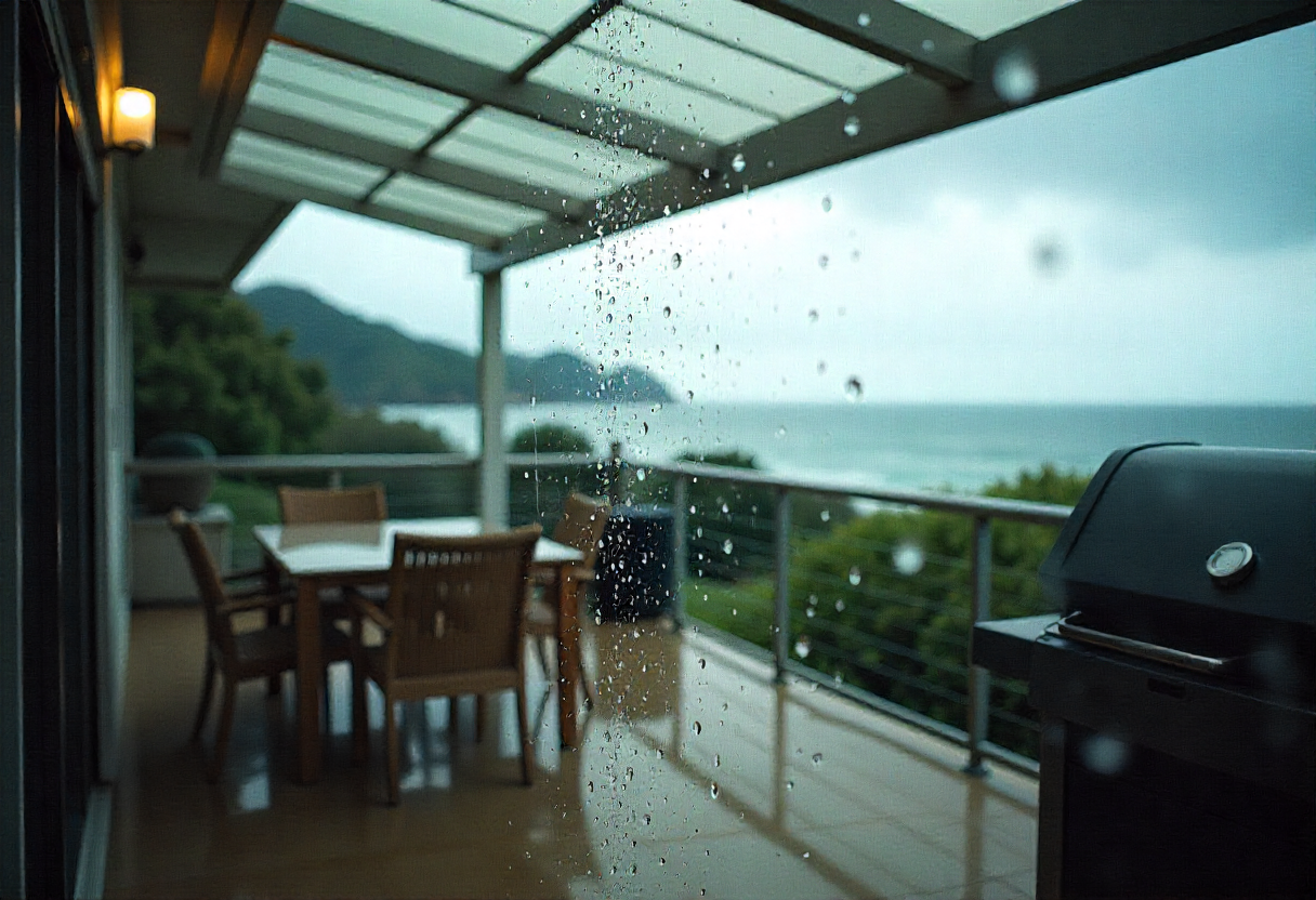 clear PVC patio enclosure from outside perspective 