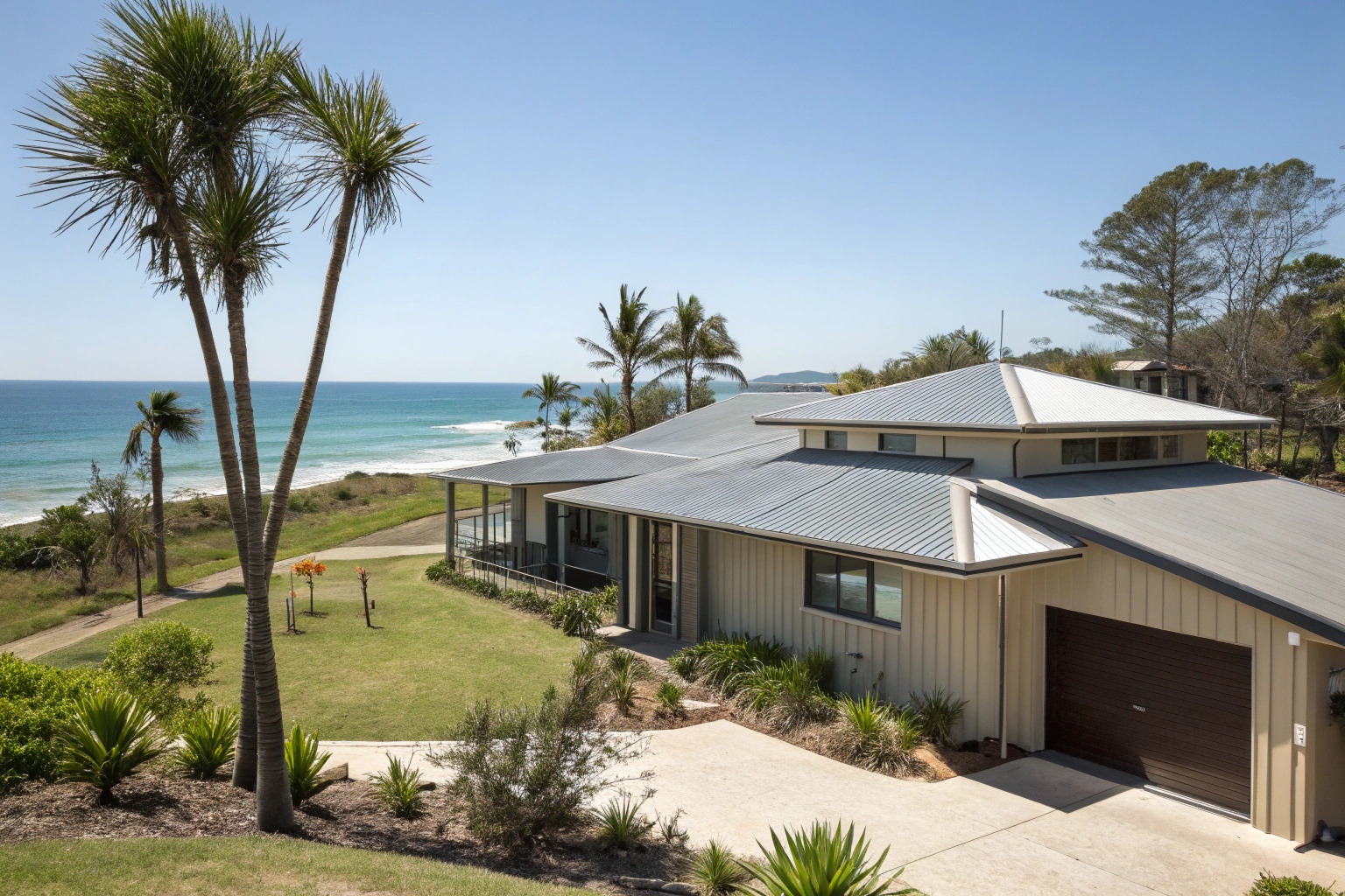 Modern coastal home with durable Colorbond eaves designed for salt air conditions