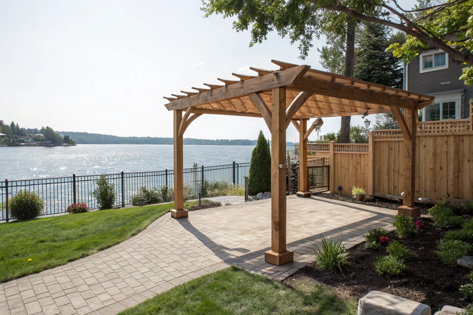 Freestanding timber pergola in a residential backyard near Brisbane Water Central Coast